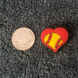 5/$10 Jibbitz - Red Heart with Yellow Softball Inside Croc Shoe Charm
